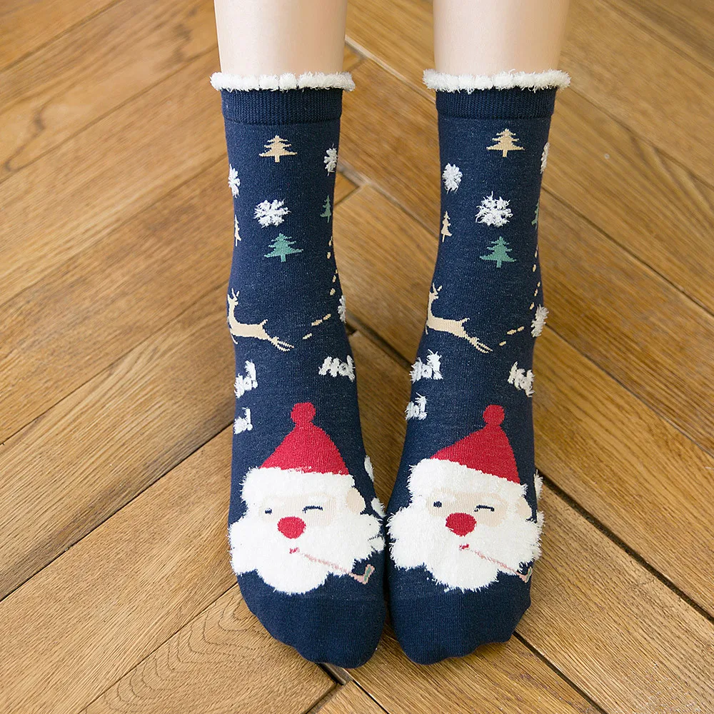 3 Pairs Funny Christmas Santa Women Socks Winter Warm Soft Cotton Cute