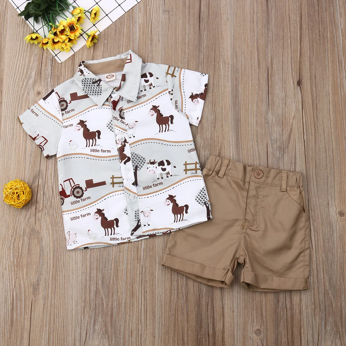 2 предмета, футболка с принтом для маленьких мальчиков Топ+ коричневые шорты Модный дышащий Удобный комплект одежды для мальчиков