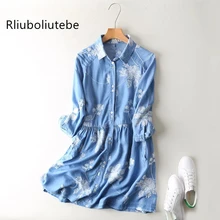 Tencel/джинсовое платье-рубашка; женское платье-светильник с синей цветочной вышивкой; Повседневная летняя длинная мини-рубашка; мягкое джинсовое платье; vestido; сезон весна
