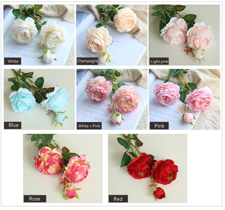 3 головки розы Европейский Шелковый Искусственный Пион цветок для дома свадебный Настенный Цветок украшения вечерние цветы 1 шт