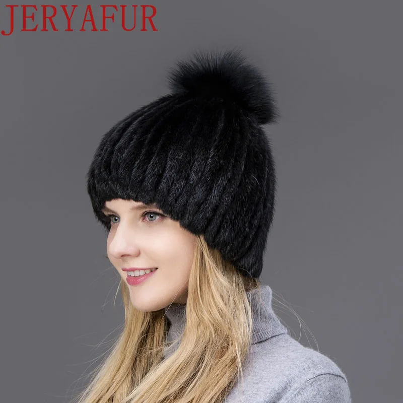 new Woman's style fur hat mink fur fox fur ball hat factory direct sales winter ski hat warm hat - Color: COLOR1