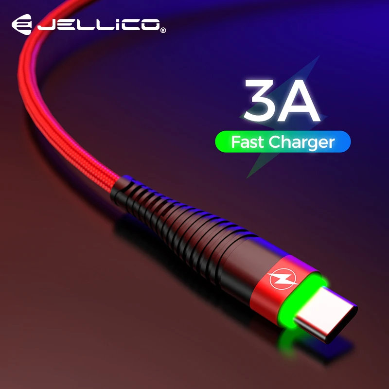 Jellico 3A usb type C кабель со светодиодной подсветкой для samsung S9 S8 Xiaomi huawei QC3.0 быстрой