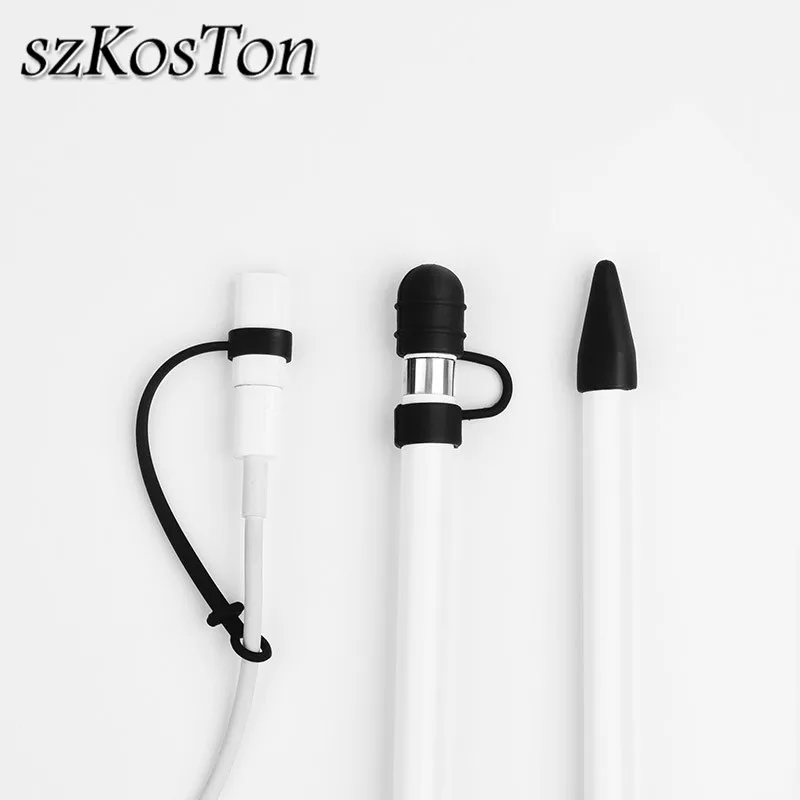 

For Apple Pencil Cap Holder Nib Sleeve Cover Soft Silicone Protective Case For iPad Pro Pencil With Anti-Lost Connector Strap
