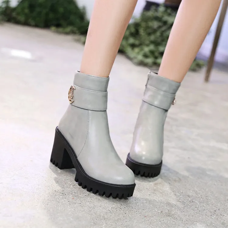 

Big Size 11 12 13 Simple square head, thick heel, middle heel, metal buckle side zipper, trendy women's boots