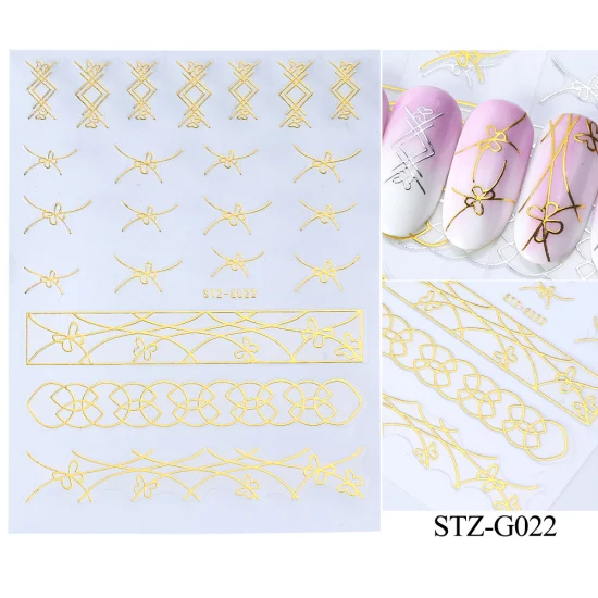 1 шт 3D наклейки для ногтей, наклейки для дизайна ногтей, Геометрические полосы, Бабочка, золотой, серебряный дизайн, Слайдеры для маникюра, фольга, TRSTZG14-20 - Цвет: STZ-G22 Gold