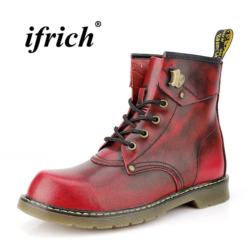 

Hot Sale Martens Shoes for Men Wine Red Brown Work Male Boots Comfortable Youth Fashion Mens Shoes High Top British Retro Boots