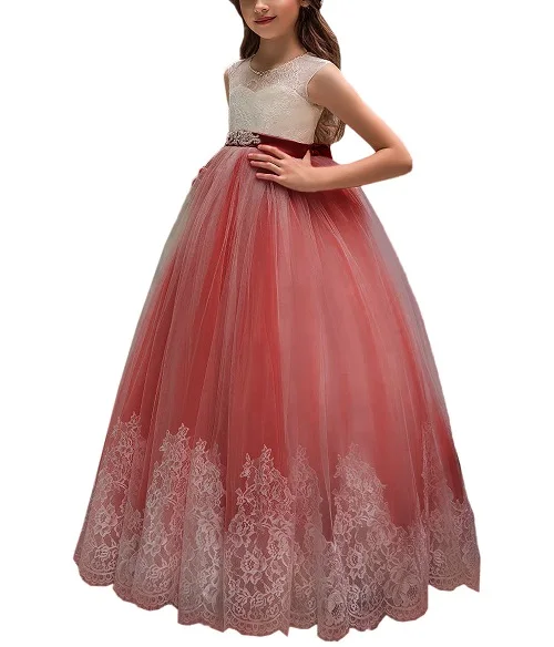 Vestidos/кружевное платье лавандового цвета для девочек на свадьбу; вечернее платье с цветочным узором для девочек; нарядное платье принцессы; детская одежда для девочек; Vestidos De Comunion; - Цвет: dark red