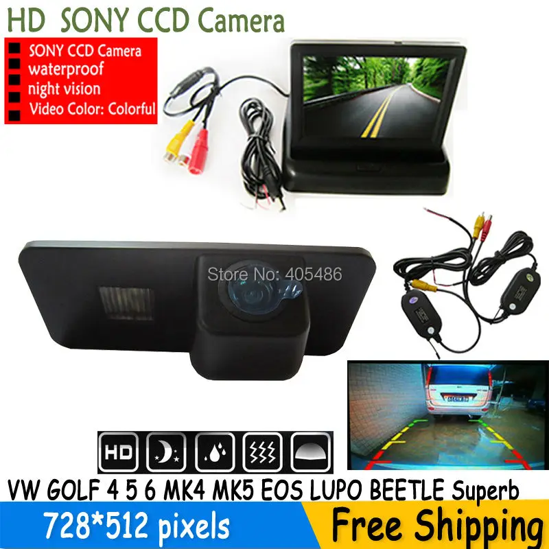 

SONY CCD HD Car Rear View Camera With foldable Monitor For VW GOLF 4 5 6 MK4 MK5 EOS LUPO BEETLE PASSAT PHAETON SCIROCCO Superb