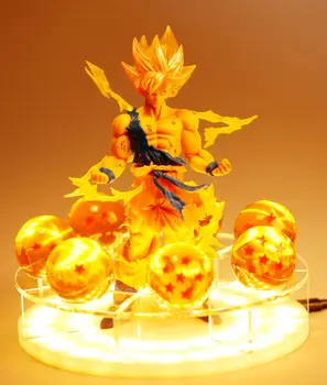 

Anime Dragon Ball Z Son Goku Crystal Balls base figure model Led lamp Light Power Up Super Saiyan Son Goku Combat version gift
