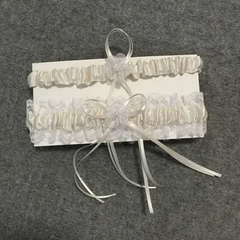 

Bridal Accessories Wedding Garters Beading Lace Applique Bow Sexy Leg Garters 2pcs set for Women Thigh Ring Prom Garter 5215