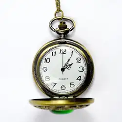 LinTimes унисекс старинный зеленый камень карманные часы готика Мода Ретро Зеленый Опал Кварцевые Fob часы с цепочкой
