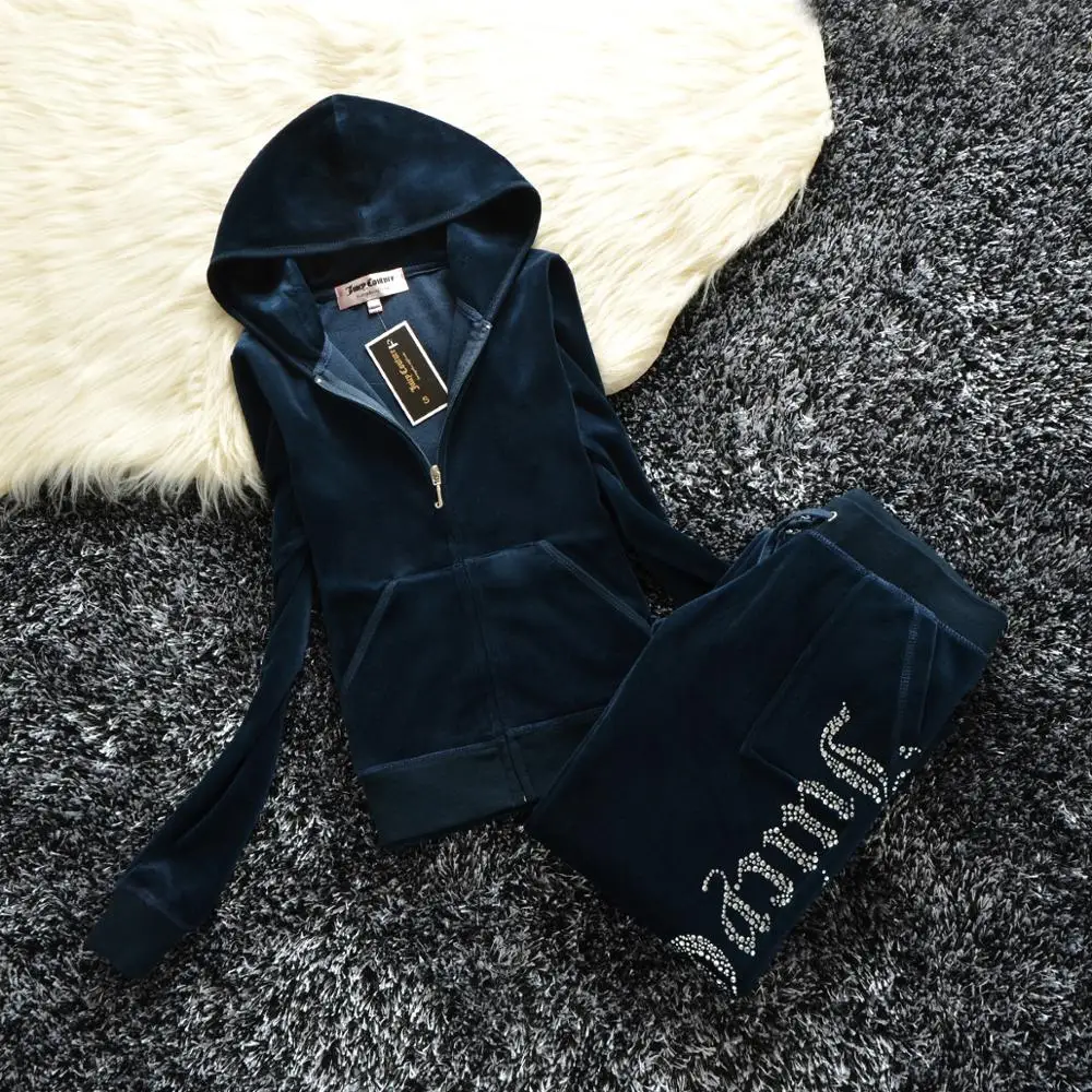 

Spring/Fall 2019 Women's Brand Velvet Fabric Tracksuits Velour Suit Women Track Suit Hoodies And Pants fat sister sportswear