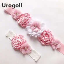 Модные свадебные Ремни цветок Детский поводок на руку и повязка на голову атласный пояс вечерние платья подружки невесты пояс цветок девушки