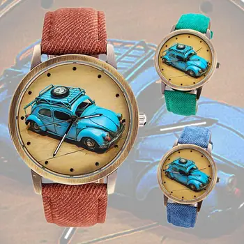 

High Quality Women Watch Concise Fashion Men And Women Retro Car Pattern Denim Twill Strap Watch Good Gifts Dropshipping M11