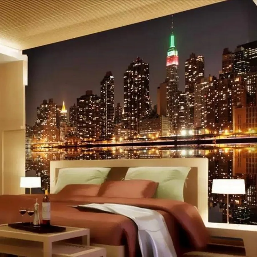 beibehang Bright city lights dim night TV KTV bar large living room sofa mural wall paper 3D papel de parede para quarto the city in the middle of the night