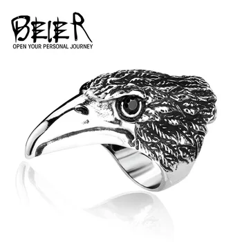

Big BIKER MEN's STAINLESS Steel Silver Black Heavy Metal Eagle Head Ring Animal jewerly BR8-080 US Size