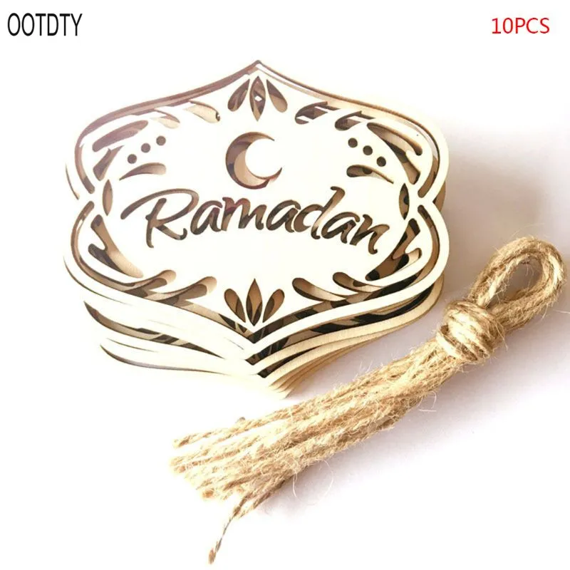 10 шт./компл. деревянный полый лазерный разрез орнамент DIY ислам Eid для мусульманского праздника Рамадан подвесной Кулон Луна безделушки украшения дома