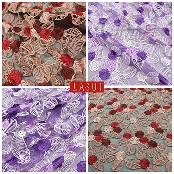 

LASUI 2017New product 2colors Water soluble embroidery net cloth fabric purple flowers leaves cheongsam dresses clothing X0142