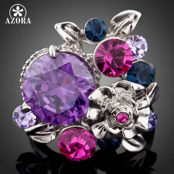 

AZORA Unique Design White Gold Color Multicolor Stellux Austrian Crystal Flower Ring TR0048
