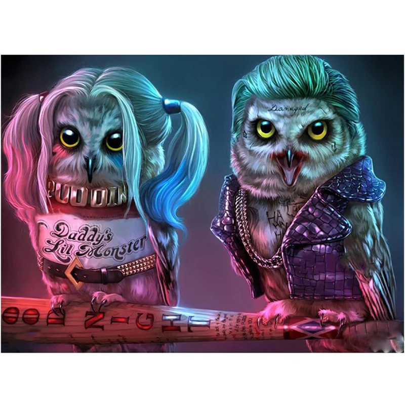 

full square round drill 5d diy diamond painting Owl cosplay Harley Quinn Cross Stitc painting Rhinestone Embroidery art JS4906
