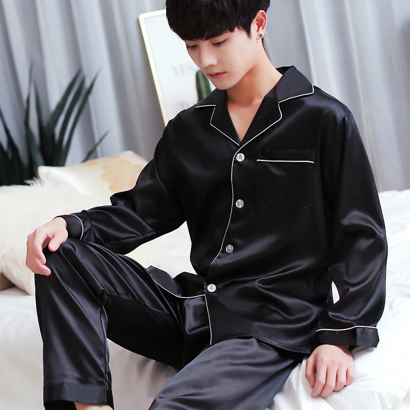 2019 Men Pajama Sets Long Sleeve Autumn Silk Sleepwear For Men Suit Pijama Man Summer Two-Piece Pyjama 2019 Men Pajama Sets Long Sleeve Autumn Silk Sleepwear For Men Suit Pijama Man Summer Two-Piece Pyjama