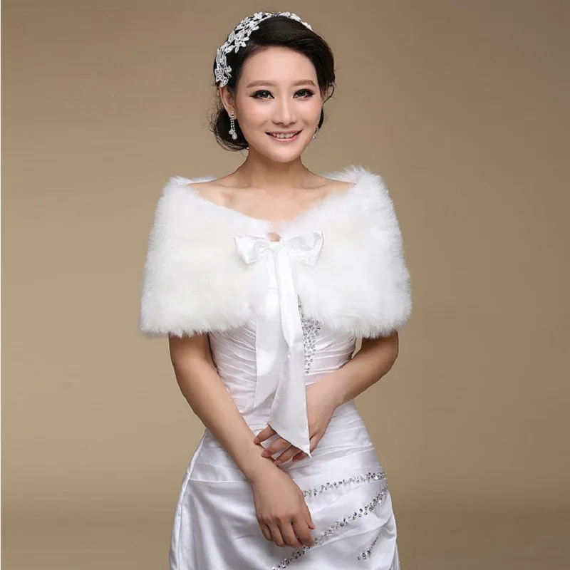 

2018 Fur Shawl Wedding Wrap Formal Dress Cheongsam Pregnantwith Married Outerwear Bride Cape White Autumn Winter Jacket