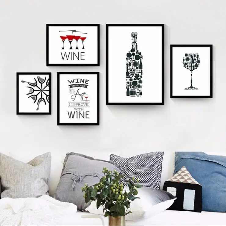 Забавные вина цитаты холст картины черный и белый скандинавский плакат печать стены искусства картины в стиле поп Кухня Бар домашний декор