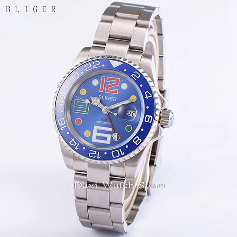 

40mm Bliger Date Day Ceramic Bezel GMT Luminous sapphire Automatic Watch