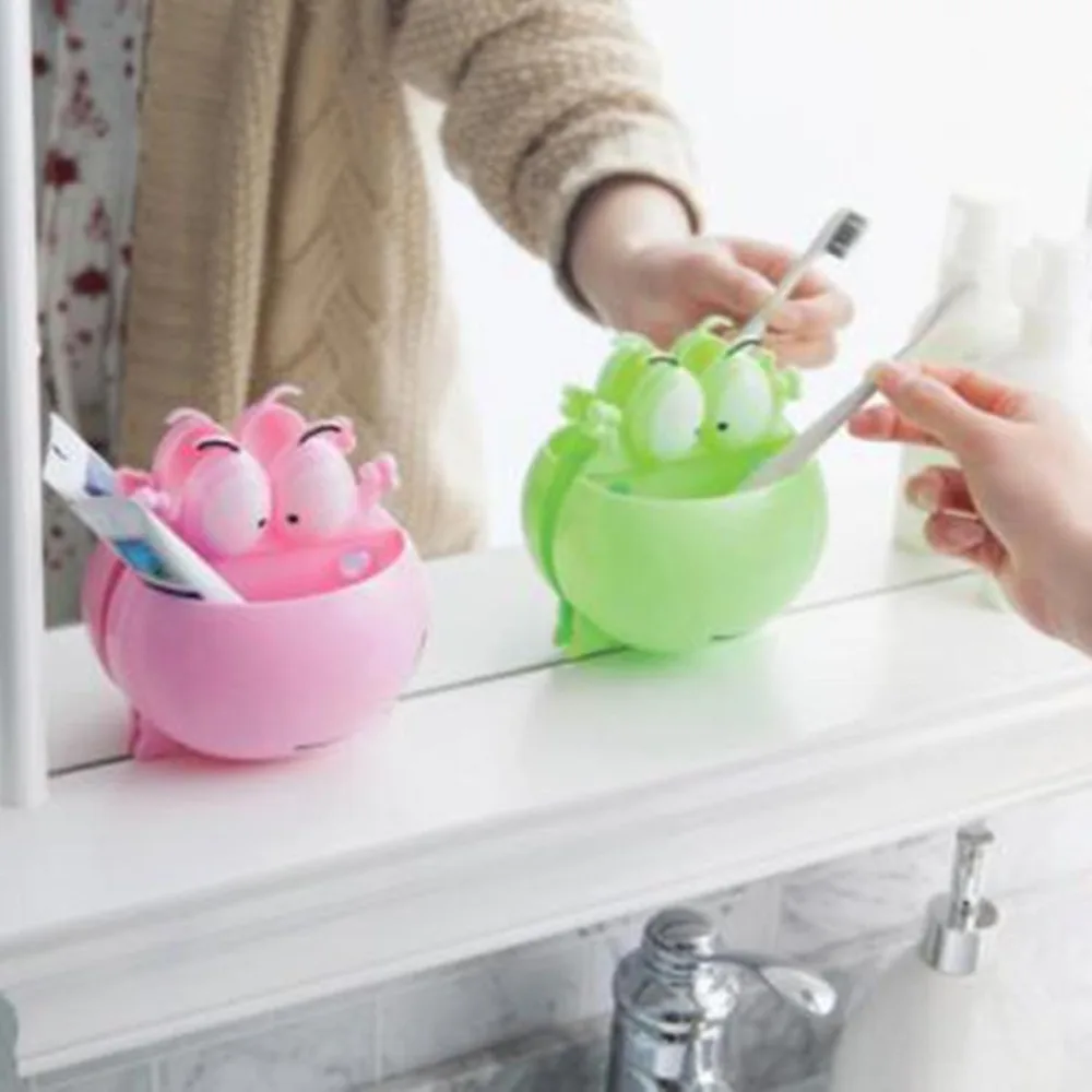 

Lovely Funny Cartoon Frog Suction Hook Tooth Brush Toothpaste Holder Rack Container Wall Mount Stand Bathroom Accessories