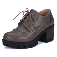 women Brogue Shoes fashion elegant Lace-Up Pleated square heel Spring Autumn shoes women’s Oxfords shoes ladies plus size 35-43