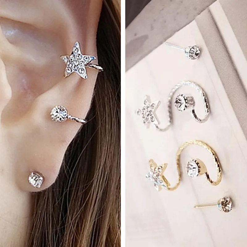 

ES840 Earrings Fashion 2018 Sweet Flash imitation Stars Unique Ear Clip Ear Bone Screws Wholesale Jewelry Accessories