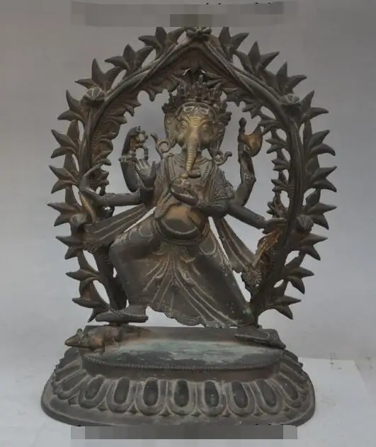 

S6172 13"Tibet Buddhism Bronze 6 arms Ganapati Ganesh Elephant Jambhala Buddha Statue D0318