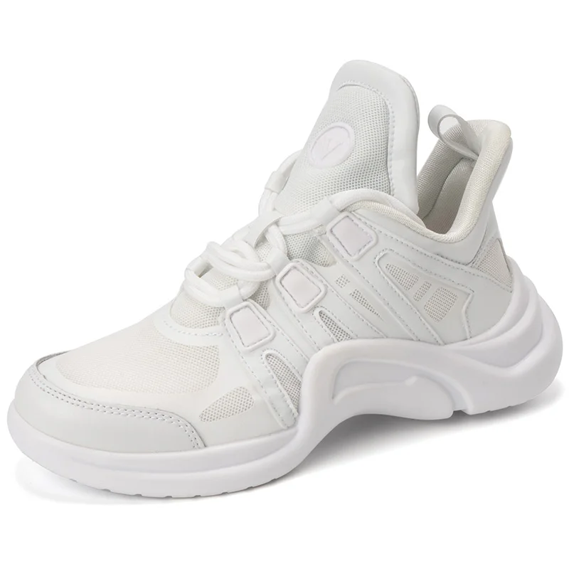 Бренд, дышащие сетчатые женские кроссовки, увеличивающие рост, Вулканизированная обувь, женская обувь для бега, нескользящая легкая Роскошная прогулочная обувь - Цвет: white