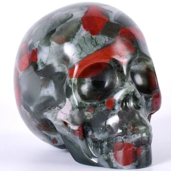 

Healing Blooded stone Human Skull Reiki Figurine Sculptures Hand Carved Skull Statue For Home Decor 3" Feng Shui