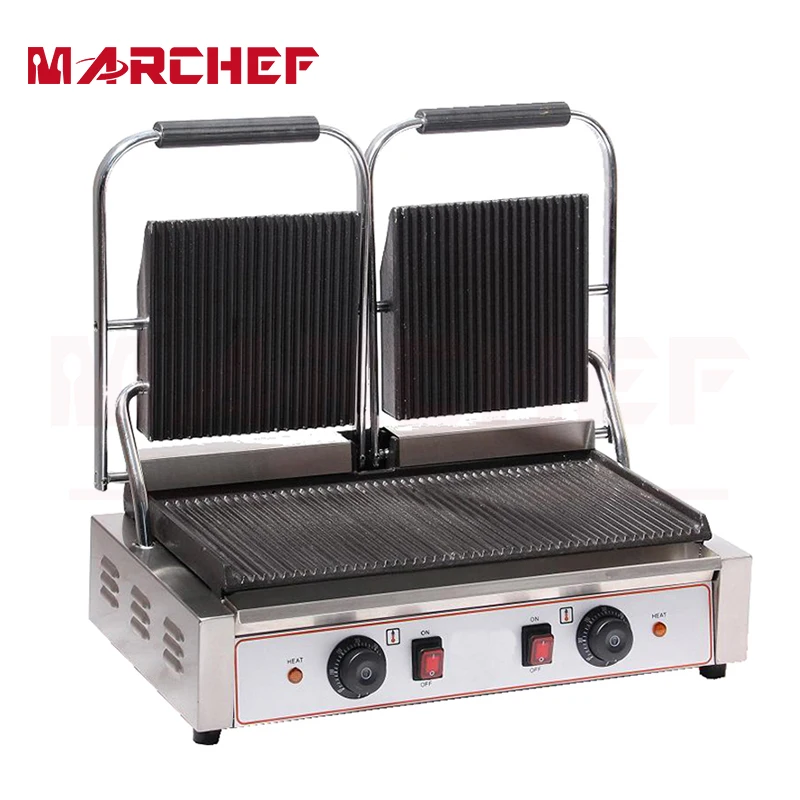 Double Plates Commercial Sandwich Press Contact Grill Griddle Toaster