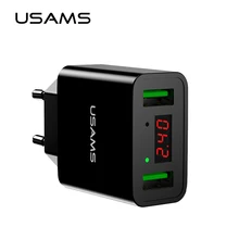 USAMS LED Display Dual USB Phone Charger EU/US Plug The Max 2.2A Smart Fast Charging Mobile Wall Charger for iPhone iPad Samsung