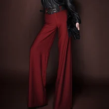 Модные женские брюки, красные стройнящие с высокой талией деловые OL свободные широкие длинные брюки, прямые брюки размера плюс