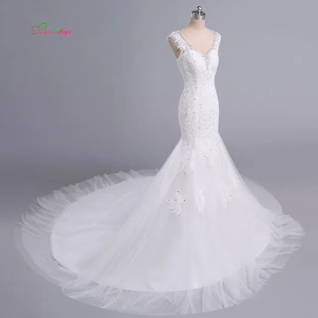 Sen Anioł Modny V Neck Lace Suknia ślubna 2018 Mermaid Aplikacje