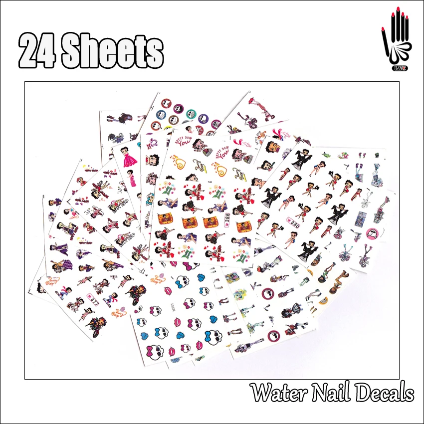 

Nail Art 24Sheets/Lot Mix Betty Boop and Monster High Nail Art Water Sticker Decal For Gel Nail 24SY386