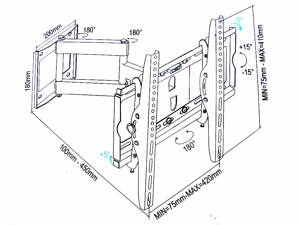  DL-WA-88ST 50KG 55inch 42inch 3 armS retractable FULL motion lcd wall mounted bracket led tv drop d
