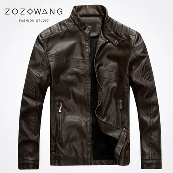 

Zozownag 2018 autumn and winter influx of men's leather motorcycle leather PU leather jacket men plus velvet stand collar Slim