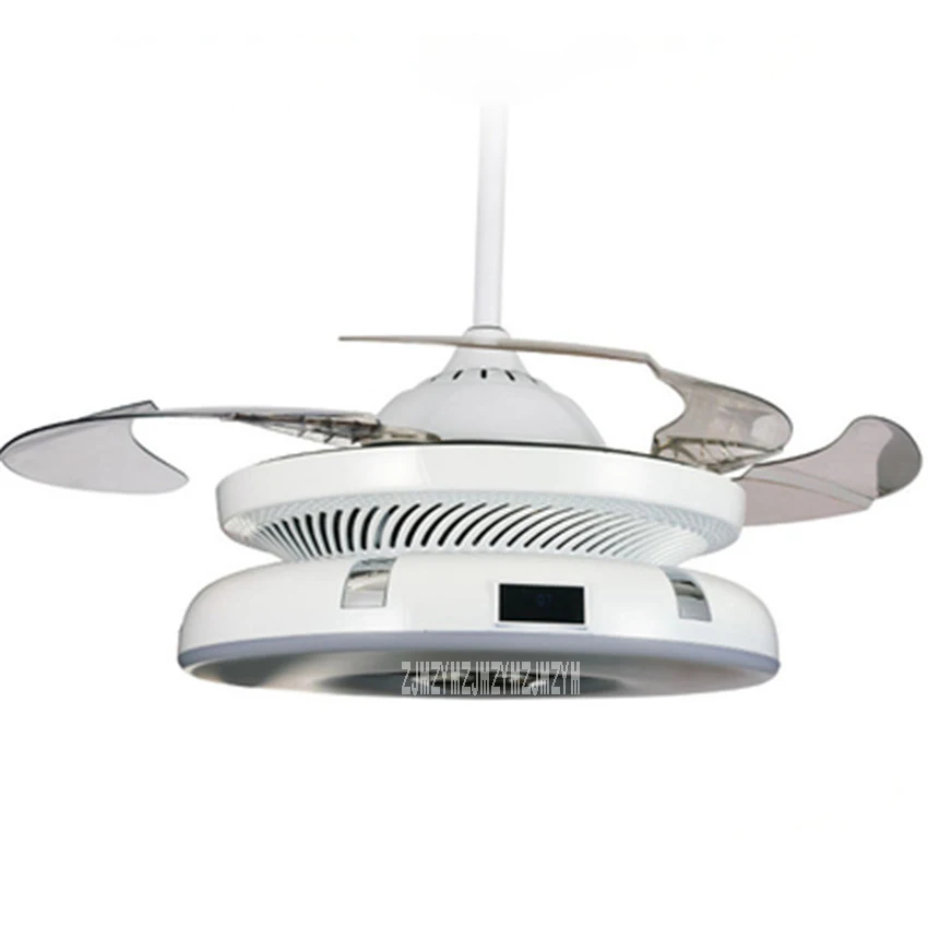 

9951 Invisible Ceiling Fan Frequency Conversion 3-Gear Adjustment Fan Light Adjustable Tricolor Pendant Fan With Lens LED Light