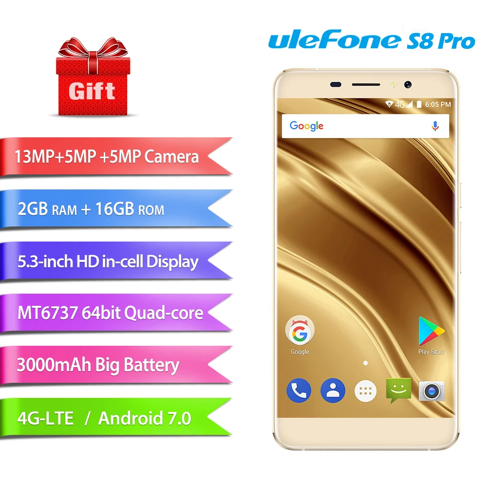 Original Ulefone S8 Pro 4G Mobile Phones Android 7 0 2GB RAM 16GB ROM Quad Core