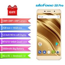 Оригинал Ulefone S8 Pro 4 г Móviles Android 7.0 2 ГБ Оперативная память 16 ГБ Встроенная память Quad Core смартфон Dual сзади Камера 720 P 5.3 «сотовый телефон