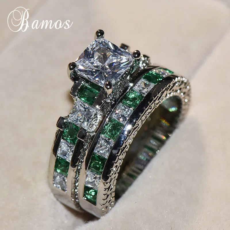 T-Jewelry Fashion Blue Geometric Zircon White Gold Filled Jewelry Vintage Ring For Women Wedding Rings