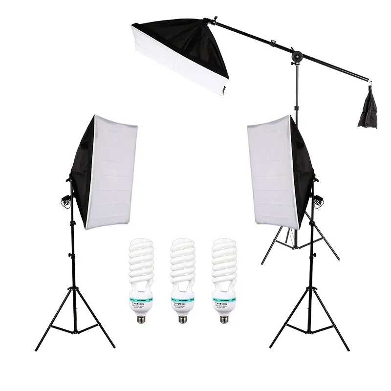 

Photography Photo Lighting Kit with 5500K 135W Daylight Studio Bulb Light Stand Square Cube Softbox Cantilever Bag