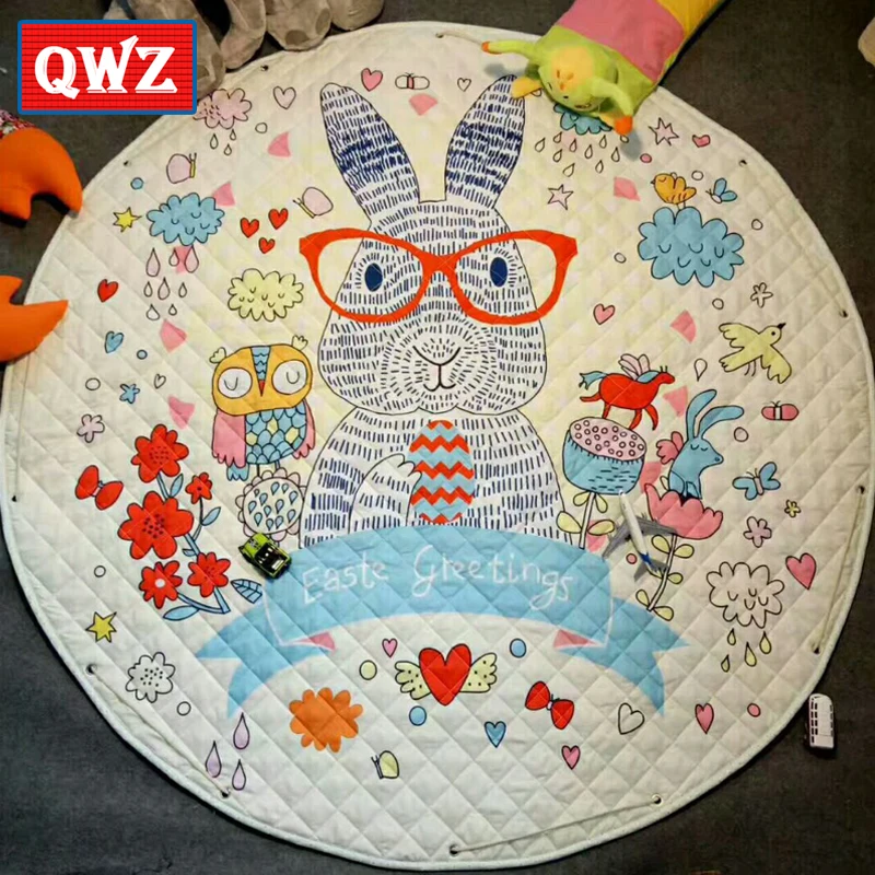 

QWZ 150CM Baby Carpet Kids Gym Play Mat Crawling Blanket Multifunctional Storage Bag Decoration Round Game Playmats Children Pad