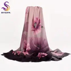 [BYSIFA] женские фиолетовые шарфы платки новый цветочный дизайн 100% шерсть кашемир шарфы осень зима женский шерстяной шарф шаль 190*75 см