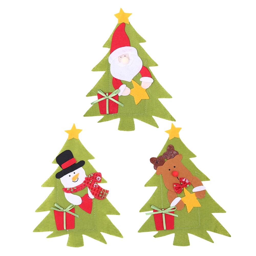 

Christmas Tree cartoon knife and fork cover set kitchen Pocket cutlery Bag set with holder gift for New Year Festival Supplies
