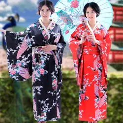 Павлин цветок японский традиционный костюм кимоно для Для женщин кимоно Japones Винтаж юката хаори костюм Оби Косплэй платье